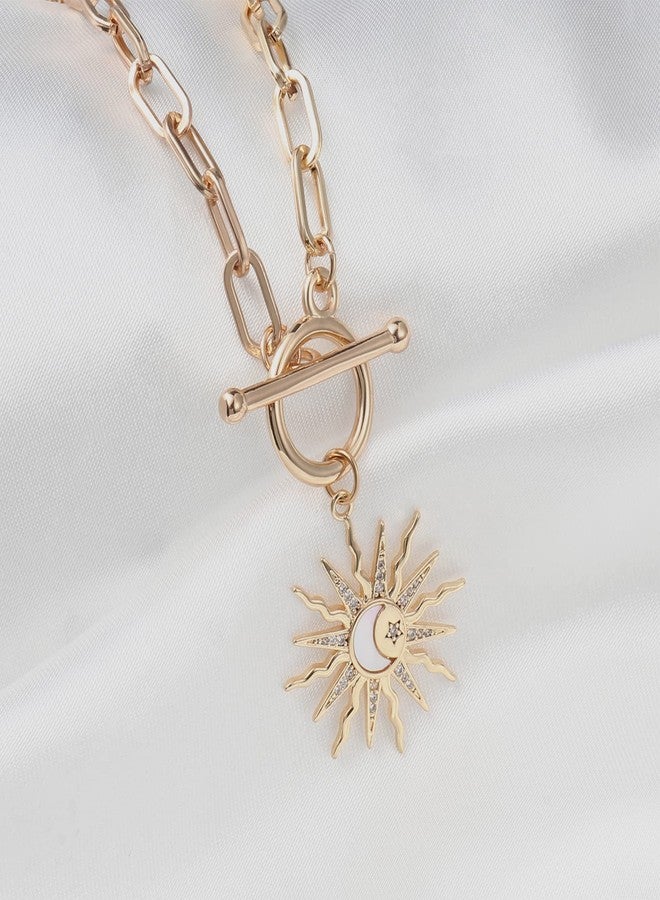 DoreenBeads قلادة دورين بيدز الذهبية للنساء، سلسلة مشبك ورق من الذهب عيار 18 قيراطًا، قلادة بتعليقة على شكل شمس، قلادة بتعليقة مشبك ورق، هدية مجوهرات عصرية - Image 5